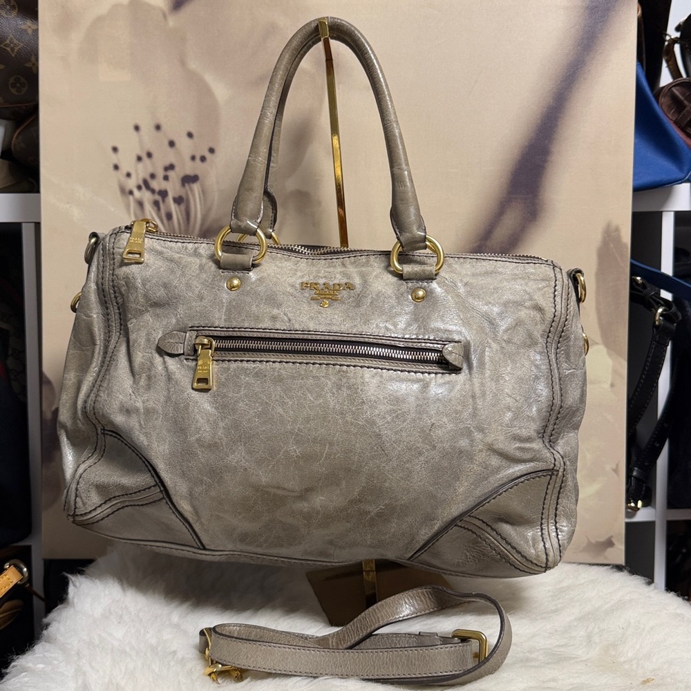 Prada Metallic Gray Bag with Gold Zipper VINTAGE